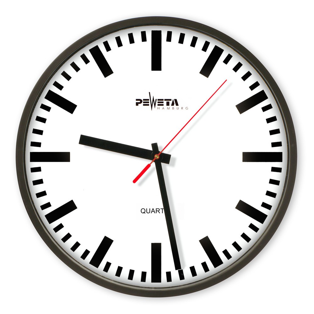 Product afbeelding: Kwartswandklok PEWETA type 130, cijferplaat met DIN-balken, Ø 300 mm, zwart