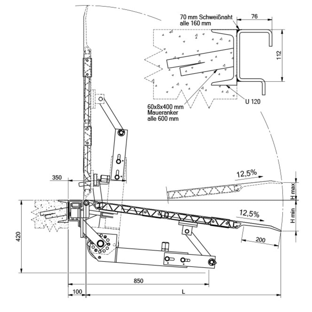 Productafbeelding nr. 3: Laadbrug, veerbelast met valbeveiliging, cap. 2.500 kg, bxl 1.250 x 1.315 mm