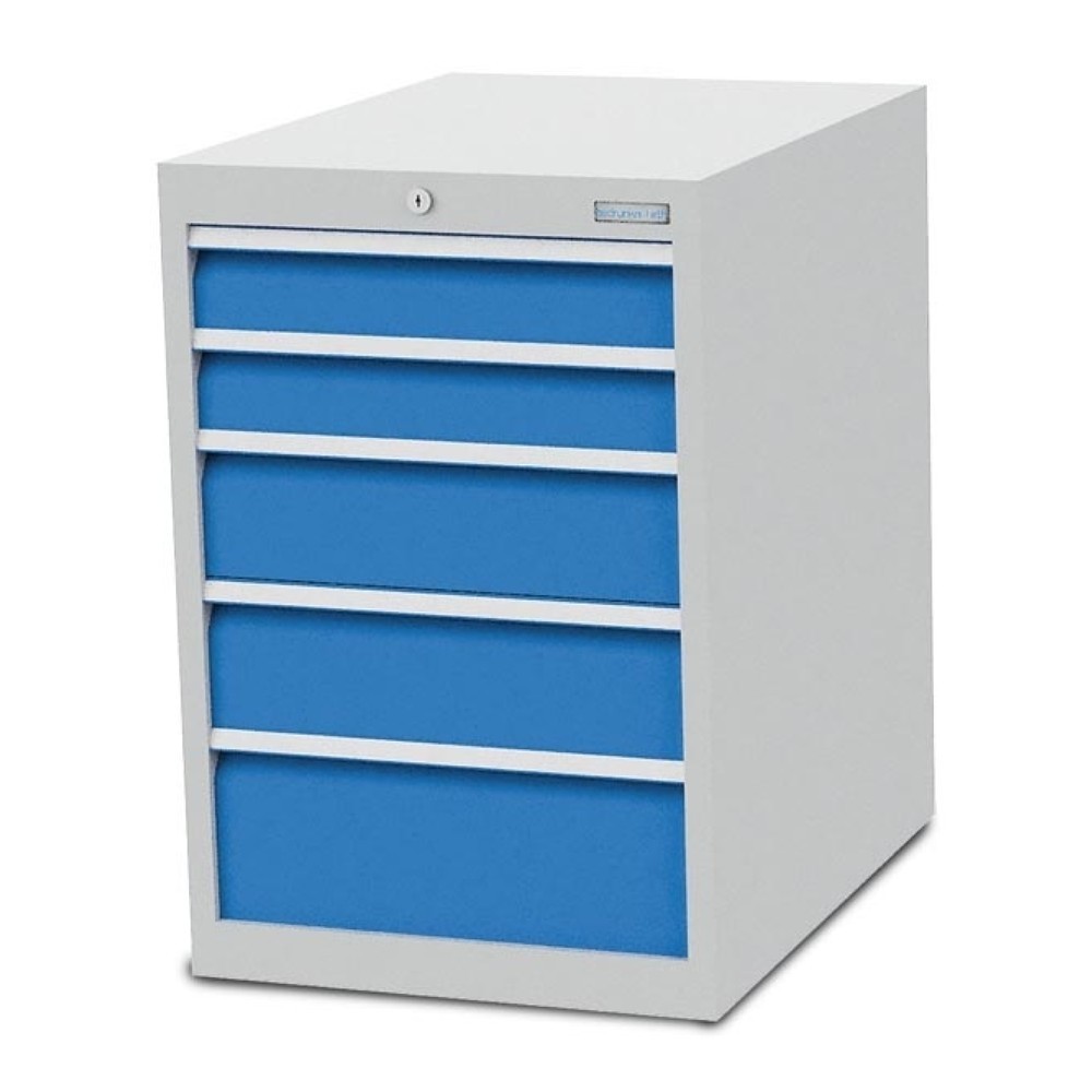 Product afbeelding: Ladekast Bedrunka+Hirth R 18-24, hxbxd 819 x 555 x 736 mm, lichtgrijs, lichtblauw, 5 lades 2x100 + 2x150 + 1x200 mm