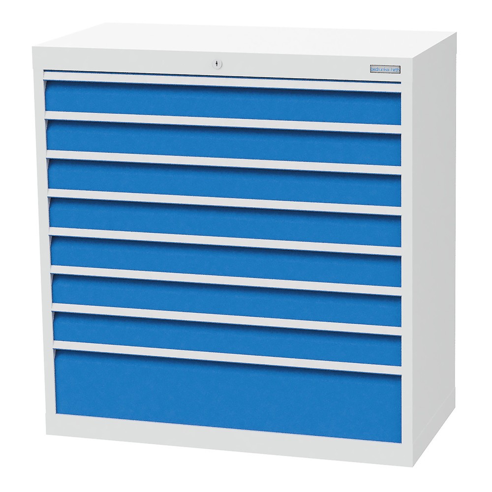 Product afbeelding: Ladekast Bedrunka+Hirth R 36-16, hxbxd 1.019 x 980 x 500 mm, lichtgrijs, lichtblauw, 8 lades 7x100 + 1x200 mm