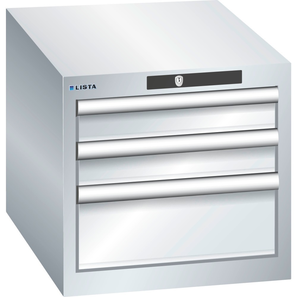 Product afbeelding: Ladekast LISTA 18x27E, (bxdxh) 411x572x383 mm, 3 lades, 2 x 75 / 1 x 150, lichtgrijs, KEY Lock