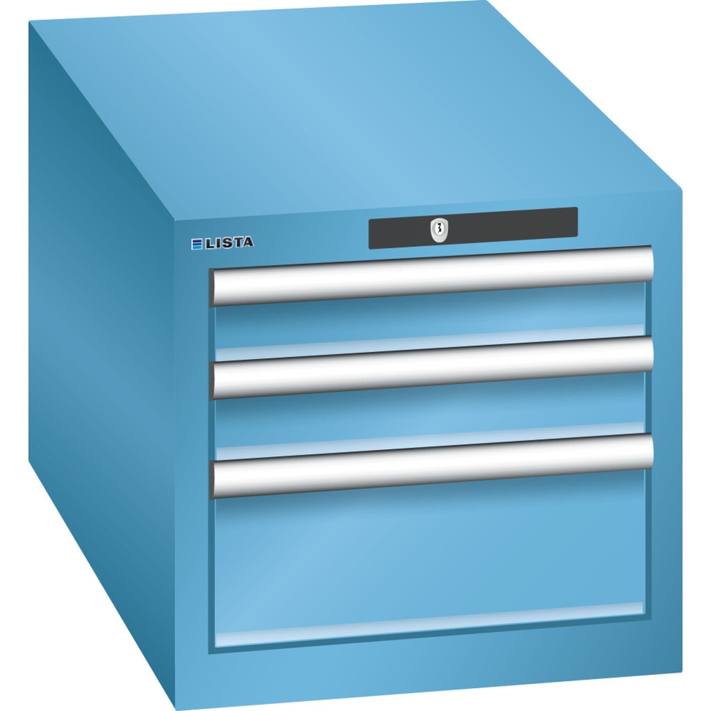 Ladekast LISTA 18x36E, (bxdxh) 411x725x383 mm, 3 lades, 2 x 75 / 1 x 150, lichtblauw, KEY Lock Product afbeelding: Ladekast LISTA 18x36E, (bxdxh) 411x725x383 mm, 3 lades, 2 x 75 / 1 x 150, lichtblauw, KEY Lock
