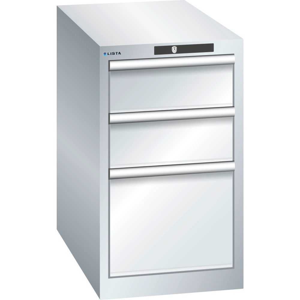Product afbeelding: Ladekast LISTA 18x36E, (bxdxh) 411x725x700 mm, 3 lades, 2 x 150 / 1 x 300, lichtgrijs, KEY Lock
