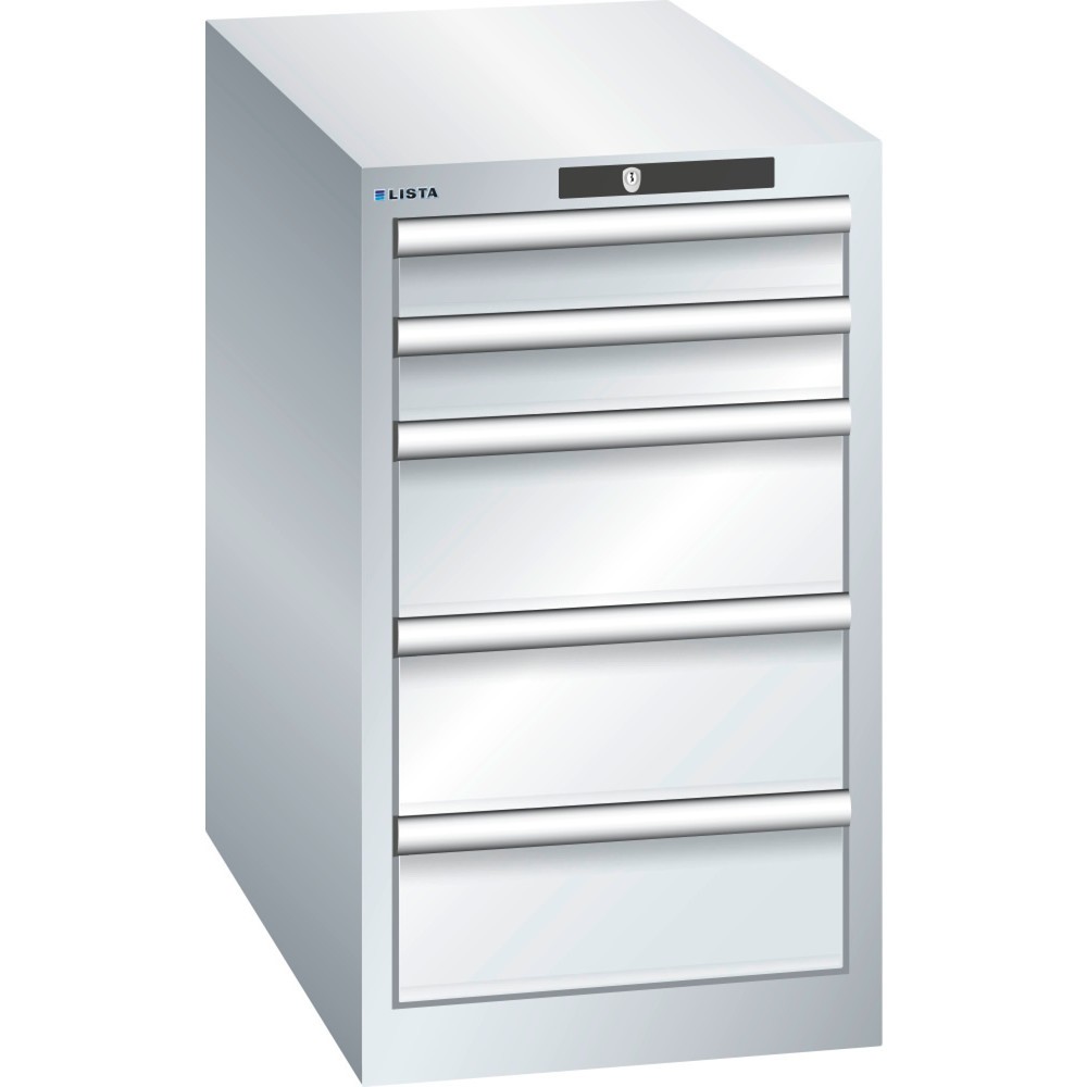 Product afbeelding: Ladekast LISTA 18x36E, (bxdxh) 411x725x700 mm, 5 lades, 2 x 75 / 3 x 150, lichtgrijs, AUTO Lock