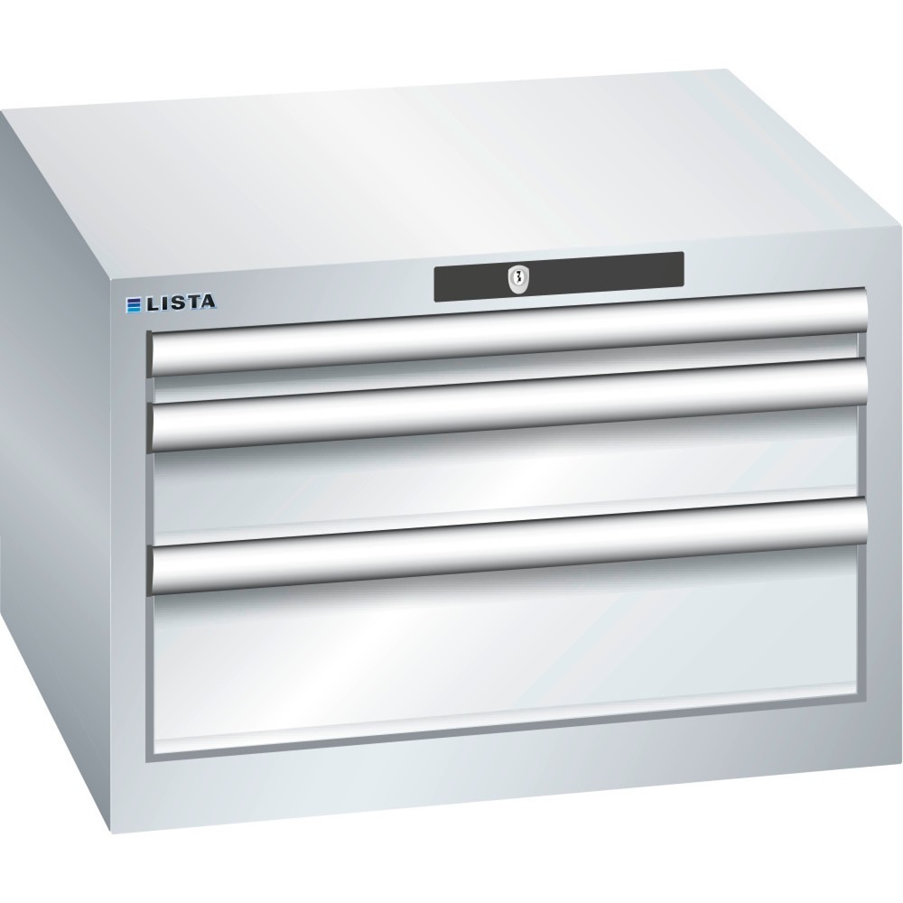 Product afbeelding: Ladekast LISTA 27x27E, (bxdxh) 564x572x383 mm, 3 lades, 1 x 50 / 1 x 100 / 1 x 150, lichtgrijs, KEY Lock