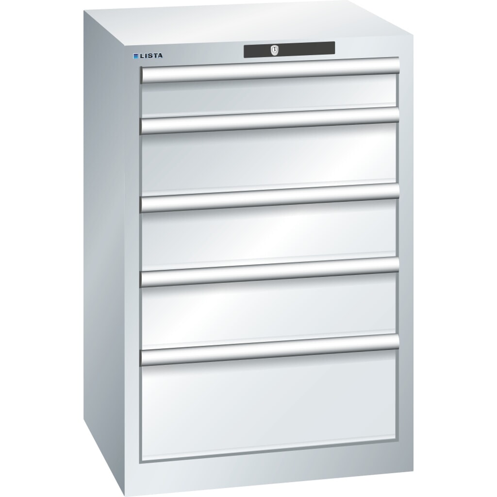 Ladekast LISTA 27x27E, (bxdxh) 564x572x850 mm, 5 lades, 1 x 100 / 3 x 150 / 1 x 200, lichtgrijs, KEY Lock Product afbeelding: Ladekast LISTA 27x27E, (bxdxh) 564x572x850 mm, 5 lades, 1 x 100 / 3 x 150 / 1 x 200, lichtgrijs, KEY Lock