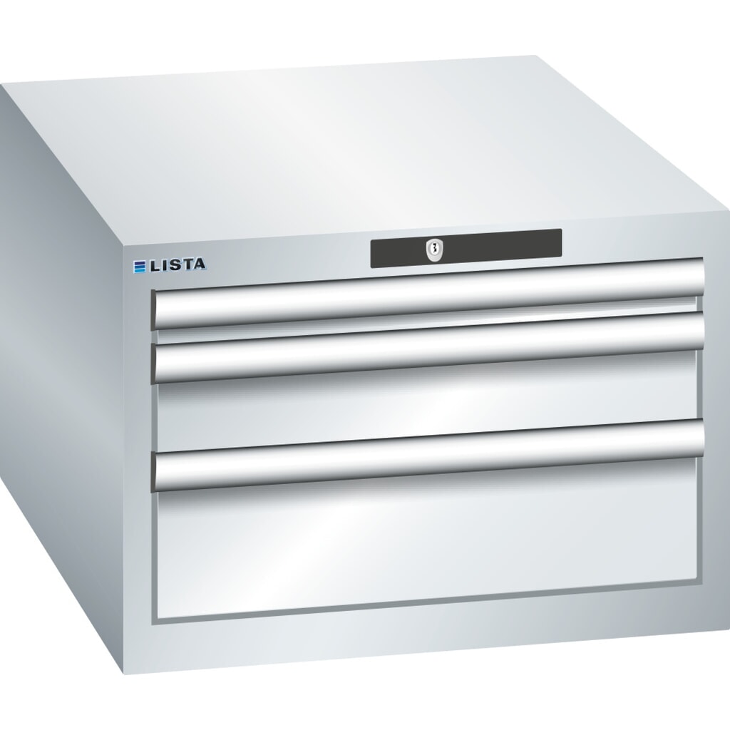 Product afbeelding: Ladekast LISTA 27x36E, (bxdxh) 564x725x383 mm, 3 lades, 1 x 50 / 1 x 100 / 1 x 150, lichtgrijs, KEY Lock