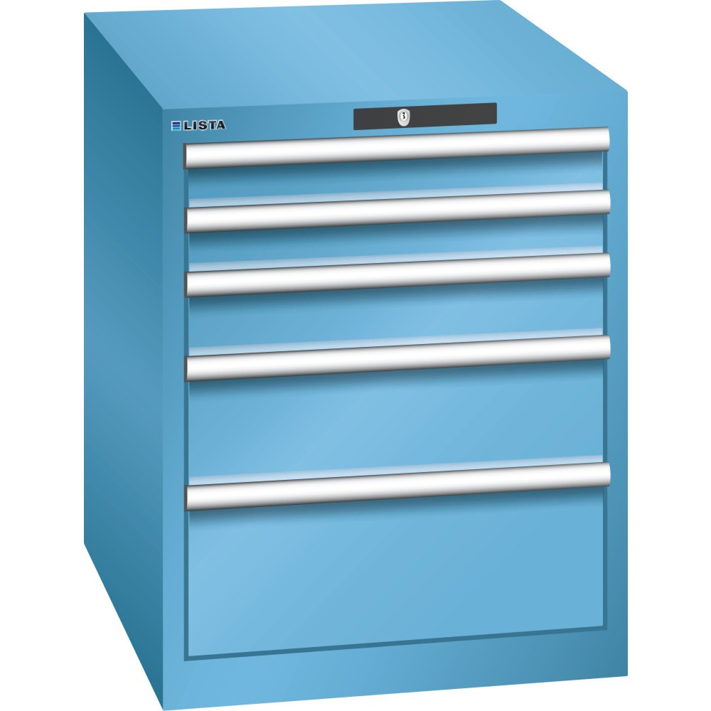 Product afbeelding: Ladekast LISTA 27x36E, (bxdxh) 564x725x700 mm, 5 lades, fronthoogten 75-200 mm, lichtblauw, CODE Lock