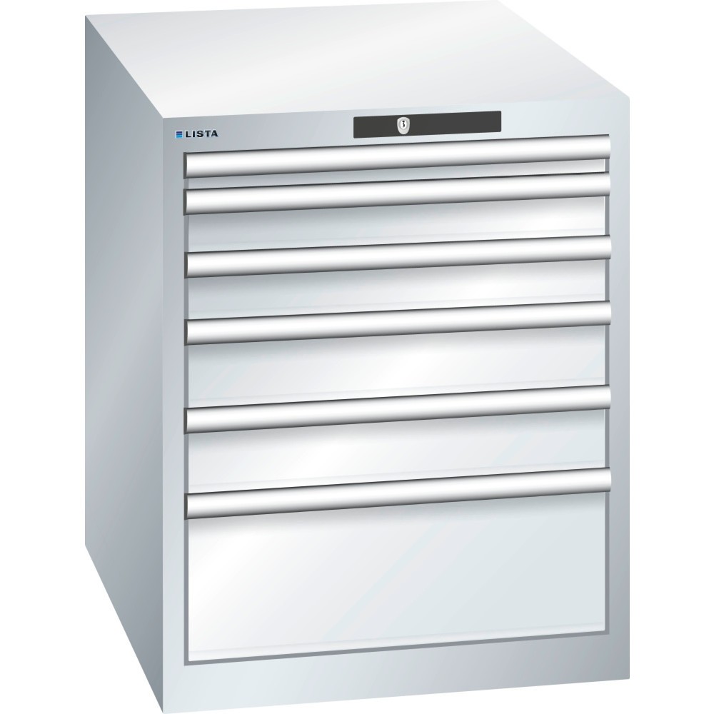 Product afbeelding: Ladekast LISTA 27x36E, (bxdxh) 564x725x700 mm, 6 lades, fronthoogten 50-200 mm, lichtgrijs, KEY Lock