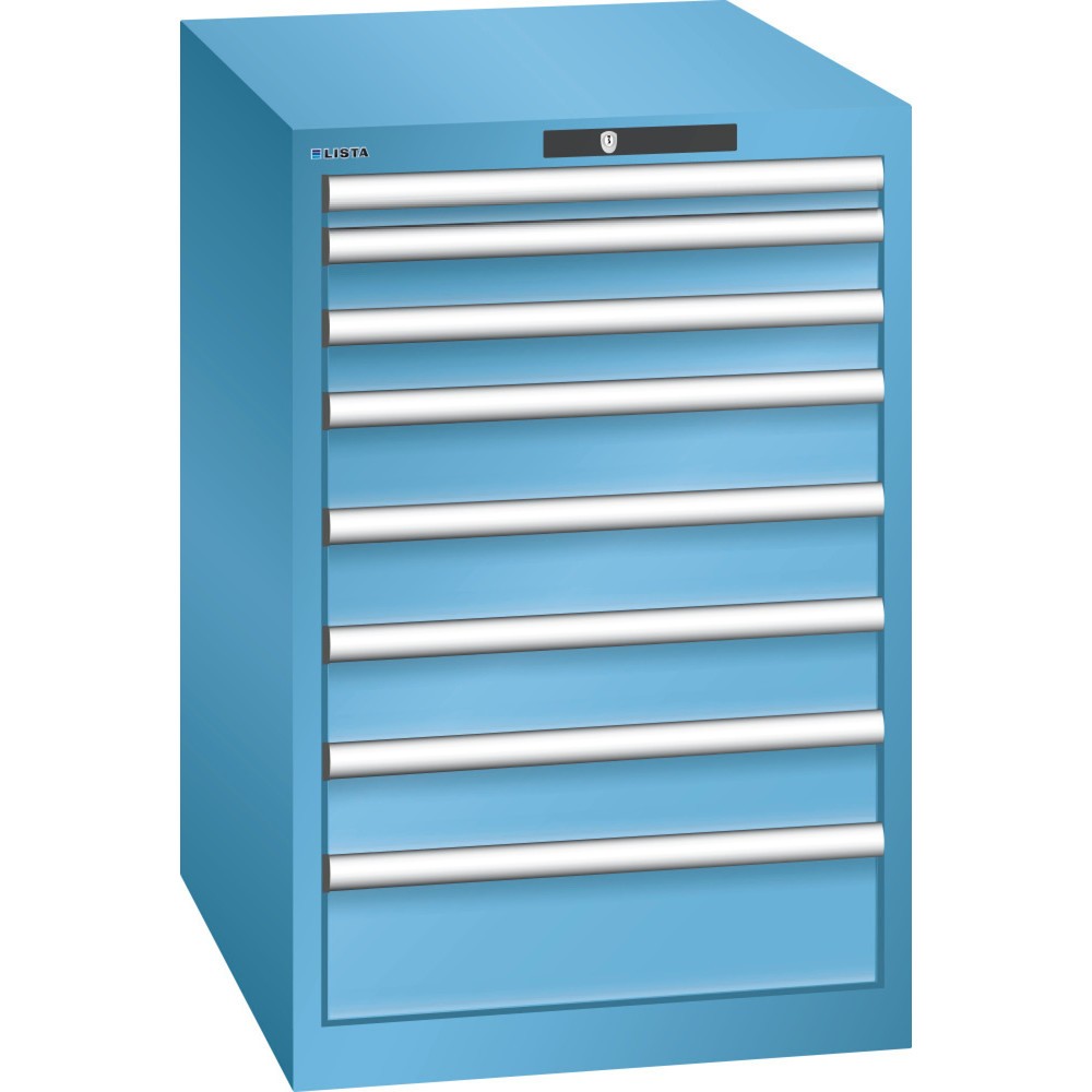 Product afbeelding: Ladekast LISTA 27x36E, (bxdxh) 564x725x850 mm, 8 lades, fronthoogten 50-150 mm, lichtblauw, RFID Lock