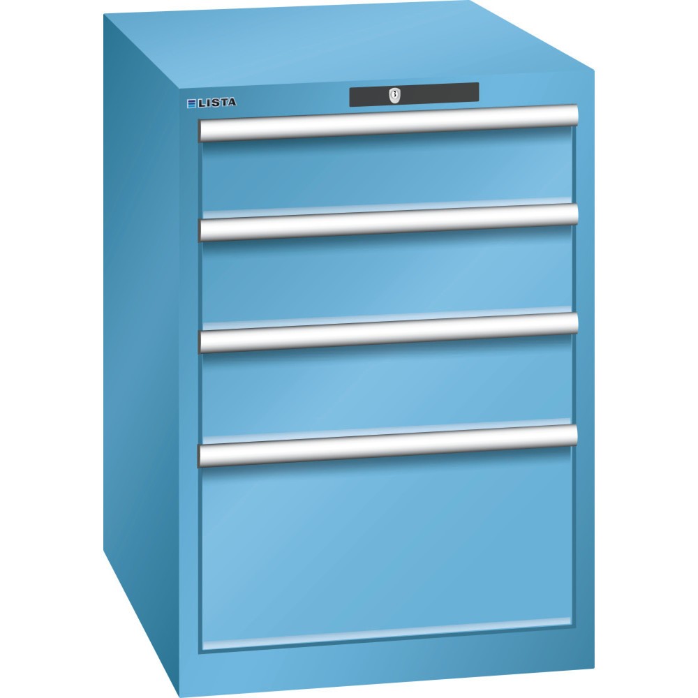 Product afbeelding: Ladekast LISTA 27x36E, (bxdxh) 564x725x850 mm, 4 lades, 3 x 150 / 1 x 300, lichtblauw, KEY Lock