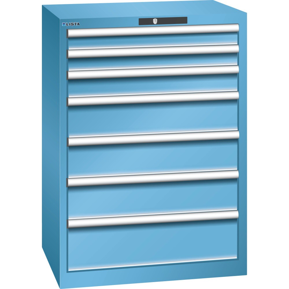 Product afbeelding: Ladekast LISTA 36x27E, (bxdxh) 717x572x1000 mm, 7 lades, fronthoogten 75-200 mm, lichtblauw, AUTO Lock