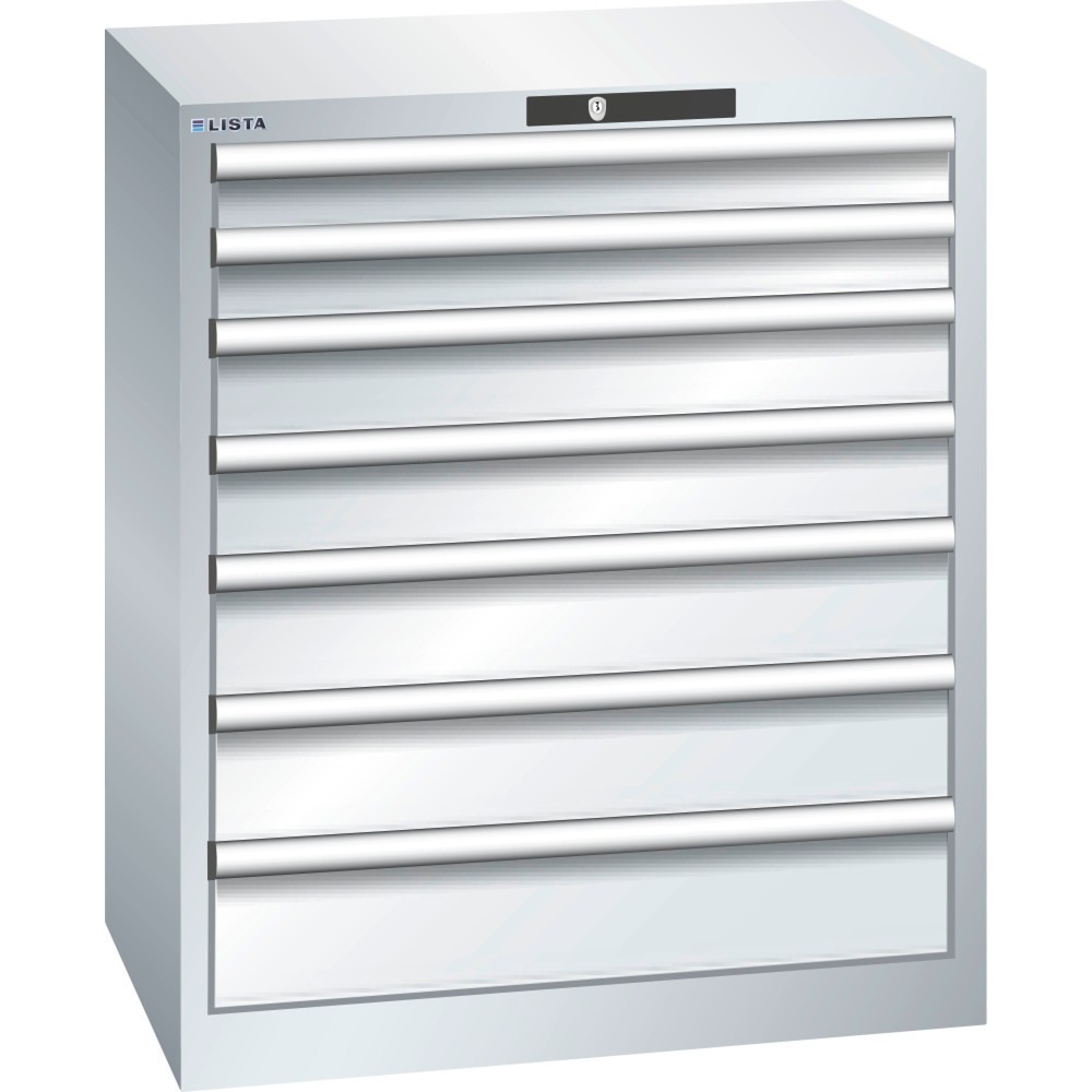 Product afbeelding: Ladekast LISTA 36x27E, (bxdxh) 717x572x850 mm, 7 lades, fronthoogten 75-150 mm, lichtgrijs, RFID Lock