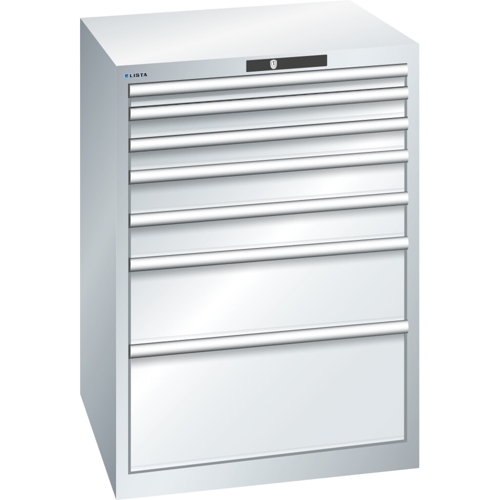 Ladekast LISTA 36x36E, (bxdxh) 717x725x1000 mm, 7 lades, fronthoogten 50-300 mm, lichtgrijs, KEY Lock Product afbeelding: Ladekast LISTA 36x36E, (bxdxh) 717x725x1000 mm, 7 lades, fronthoogten 50-300 mm, lichtgrijs, KEY Lock