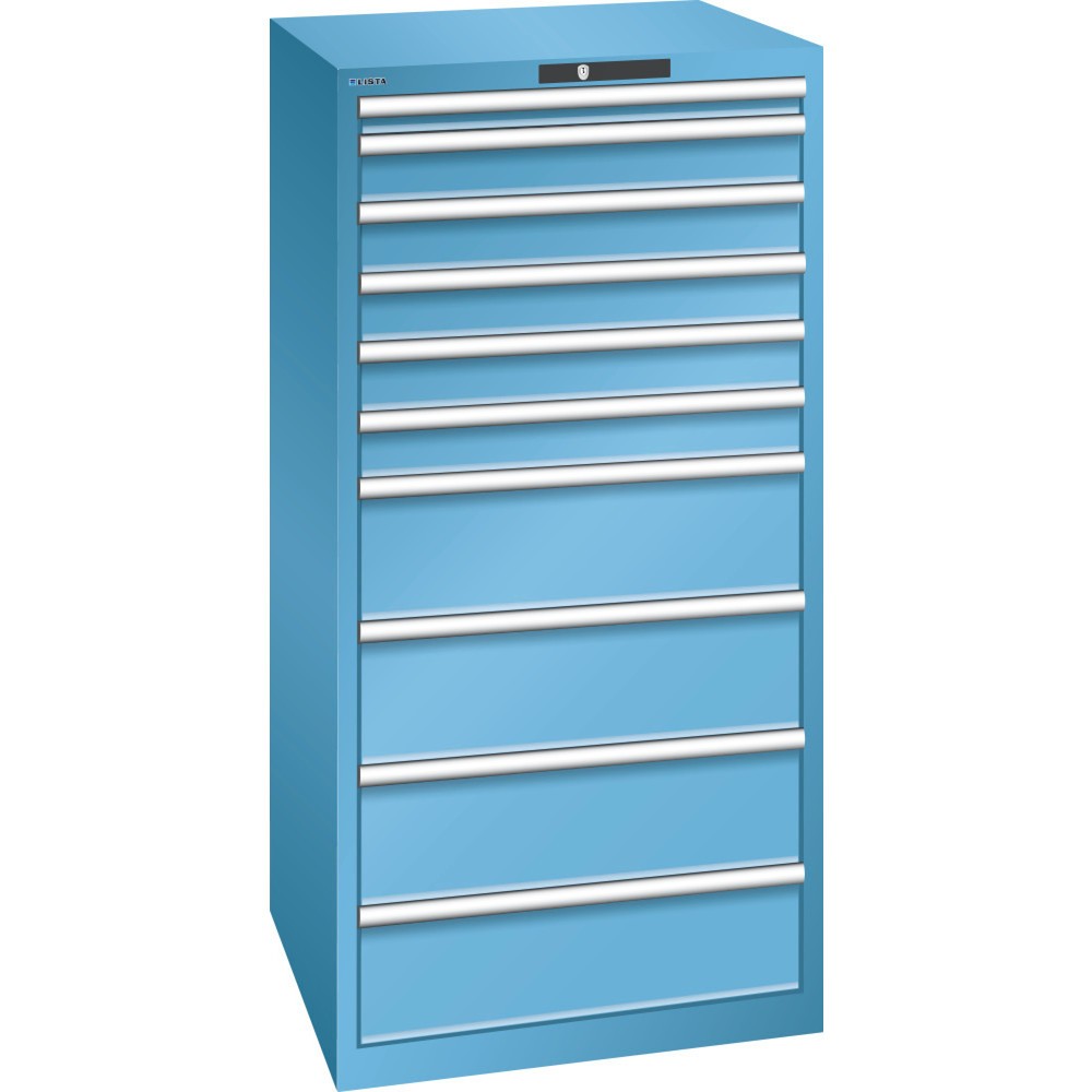 Product afbeelding: Ladekast LISTA 36x36E, (bxdxh) 717x725x1450 mm, 10 lades draagvermogen 200 kg, lichtblauw, KEY Lock