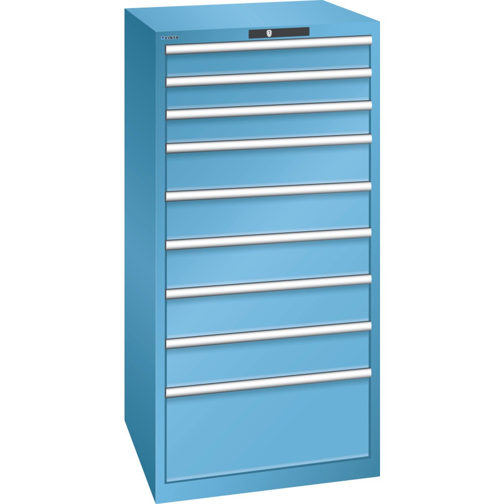 Product afbeelding: Ladekast LISTA 36x36E, (bxdxh) 717x725x1450 mm, 9 lades, 3 x 100 / 5 x 150 / 1 x 300, lichtblauw, KEY Lock