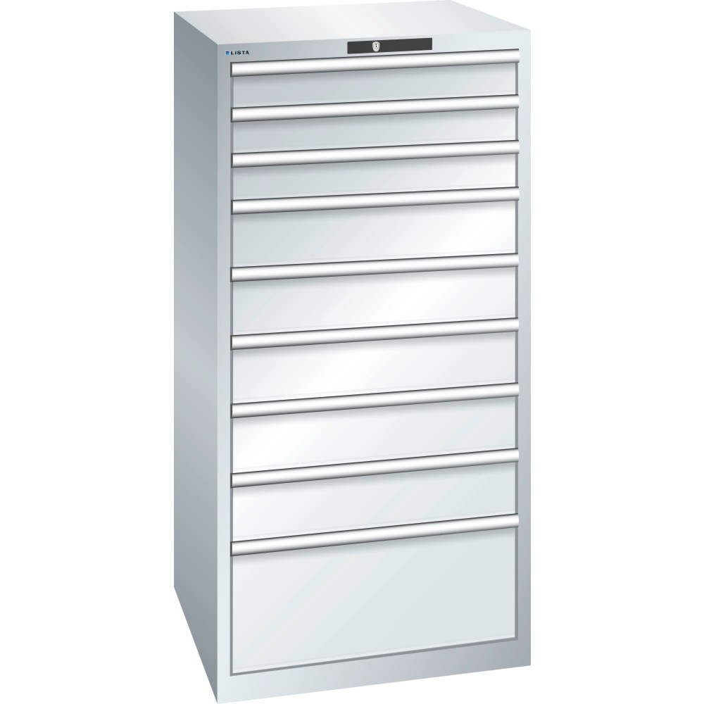 Product afbeelding: Ladekast LISTA 36x36E, (bxdxh) 717x725x1450 mm, 9 lades draagvermogen 200 kg, lichtgrijs, KEY Lock