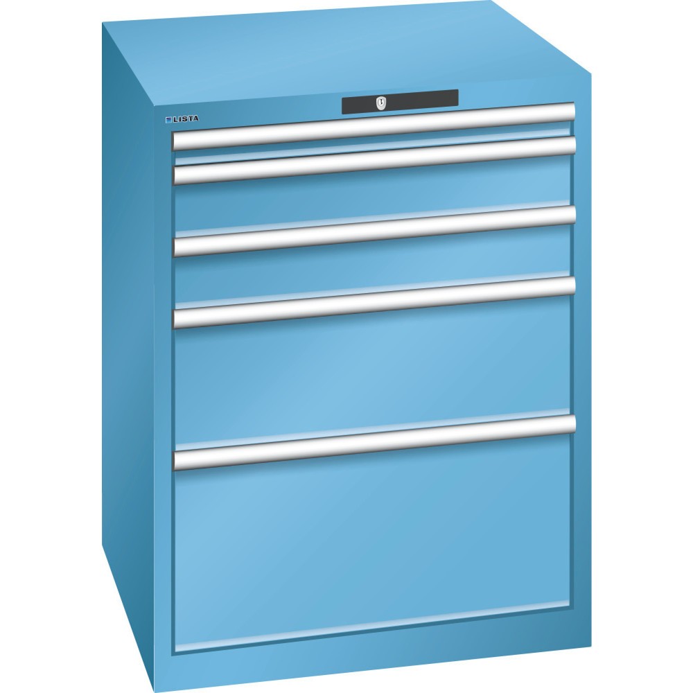 Product afbeelding: Ladekast LISTA 36x36E, (bxdxh) 717x725x850 mm, 5 lades, fronthoogten 50-300 mm, lichtblauw, CODE Lock