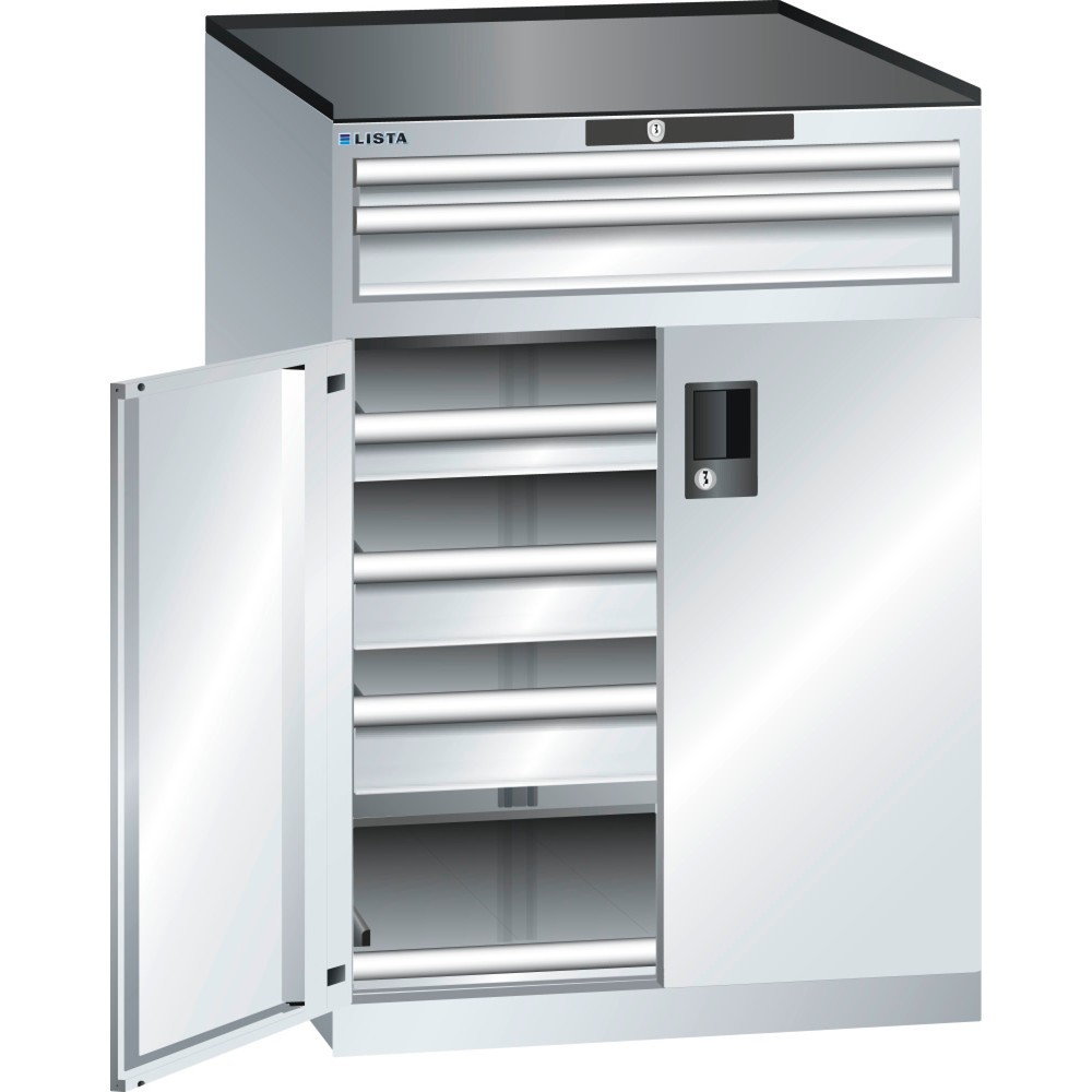 Product afbeelding: Ladekast LISTA 36x36E, (bxdxh) 717x753x1020 mm, 5 lades draagvermogen 200 kg, lichtgrijs, KEY Lock