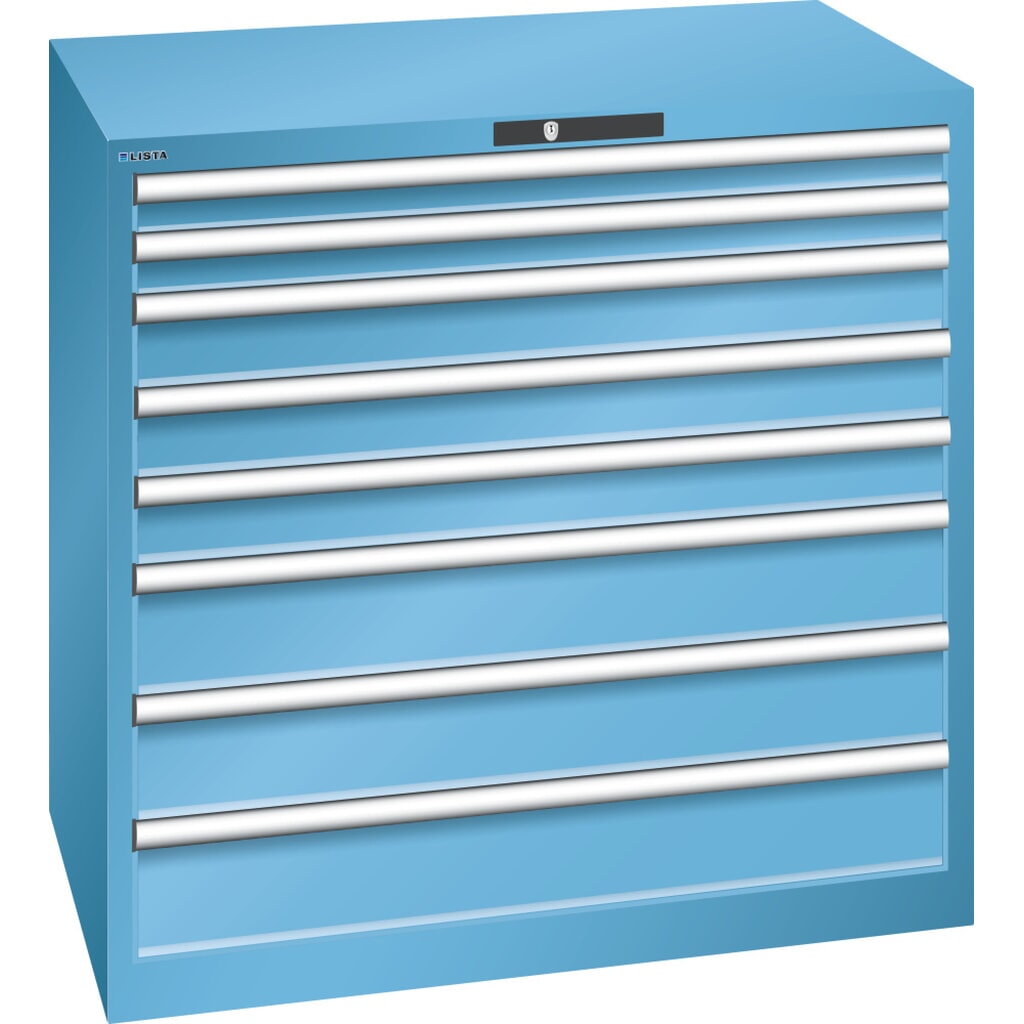 Product afbeelding: Ladekast LISTA 54x36E, (bxdxh) 1023x725x1000 mm, 8 lades, 2 x 75 / 3 x 100 / 3 x 150, lichtblauw, KEY Lock