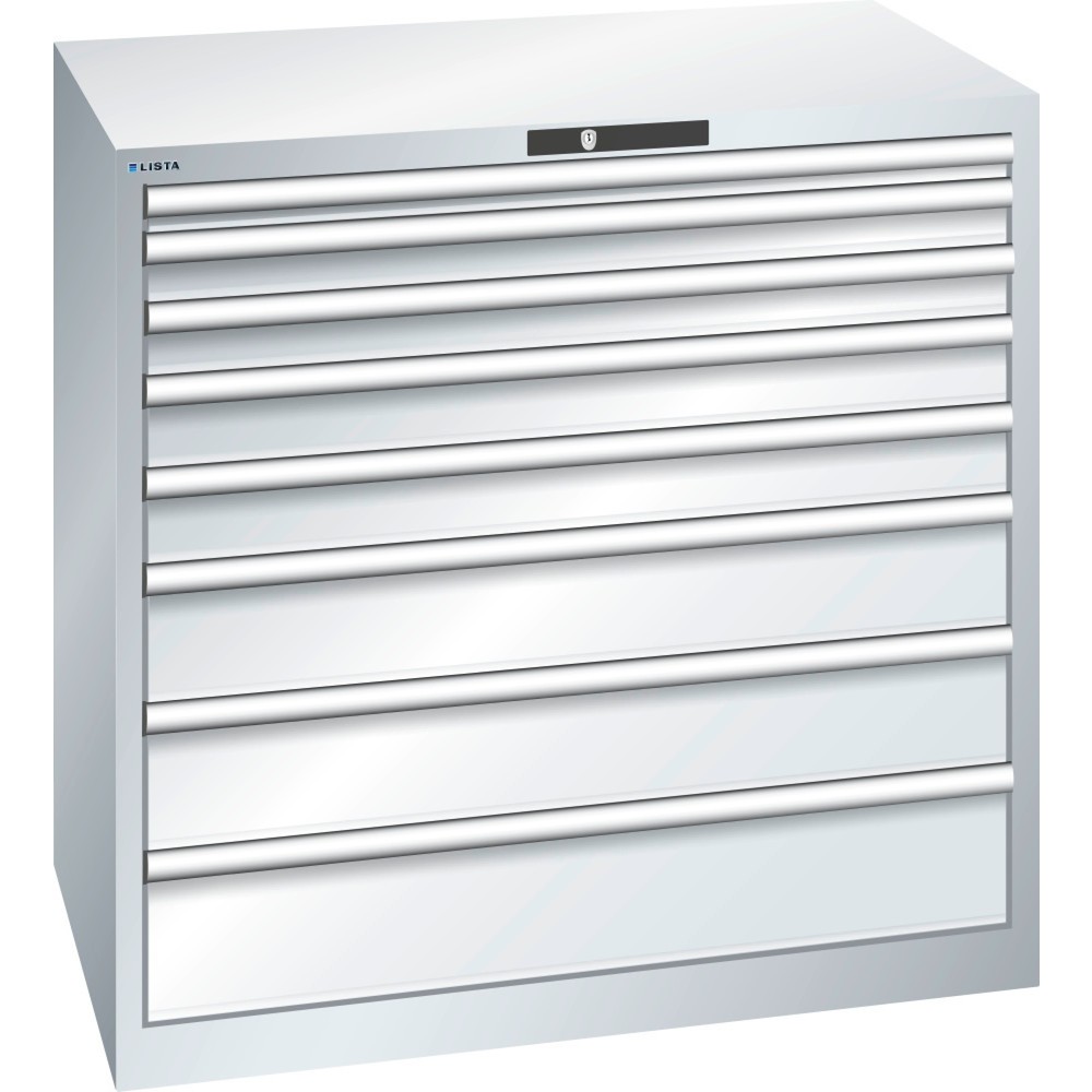 Product afbeelding: Ladekast LISTA 54x36E, (bxdxh) 1023x725x1000 mm, 8 lades draagvermogen 200 kg, lichtgrijs, KEY Lock
