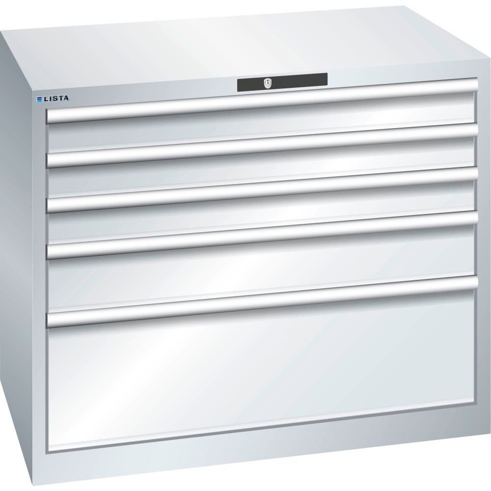 Product afbeelding: Ladekast LISTA 54x36E, (bxdxh) 1023x725x850 mm, 5 lades draagvermogen 200 kg, lichtgrijs, KEY Lock