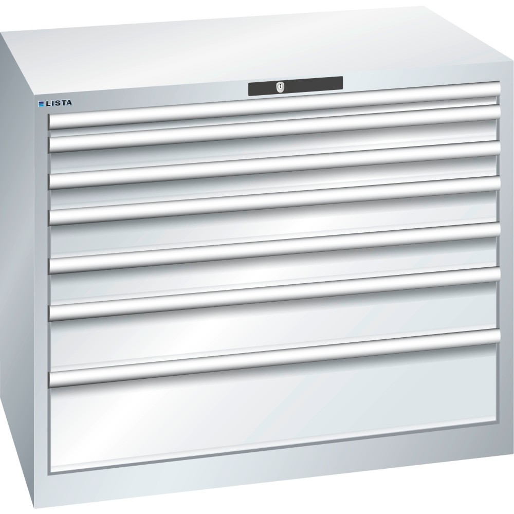 Product afbeelding: Ladekast LISTA 54x36E, (bxdxh) 1023x725x850 mm, 7 lades, fronthoogten 50-200 mm, lichtgrijs, CODE Lock
