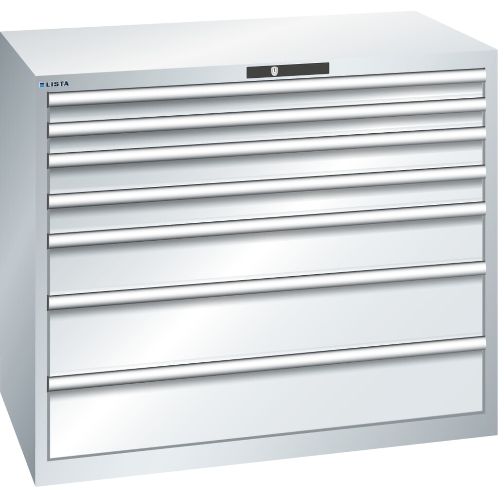 Ladekast LISTA 64x36E, (bxdxh) 1193x725x1000 mm, 7 lades draagvermogen 200 kg, lichtgrijs, RFID Lock Product afbeelding: Ladekast LISTA 64x36E, (bxdxh) 1193x725x1000 mm, 7 lades draagvermogen 200 kg, lichtgrijs, RFID Lock