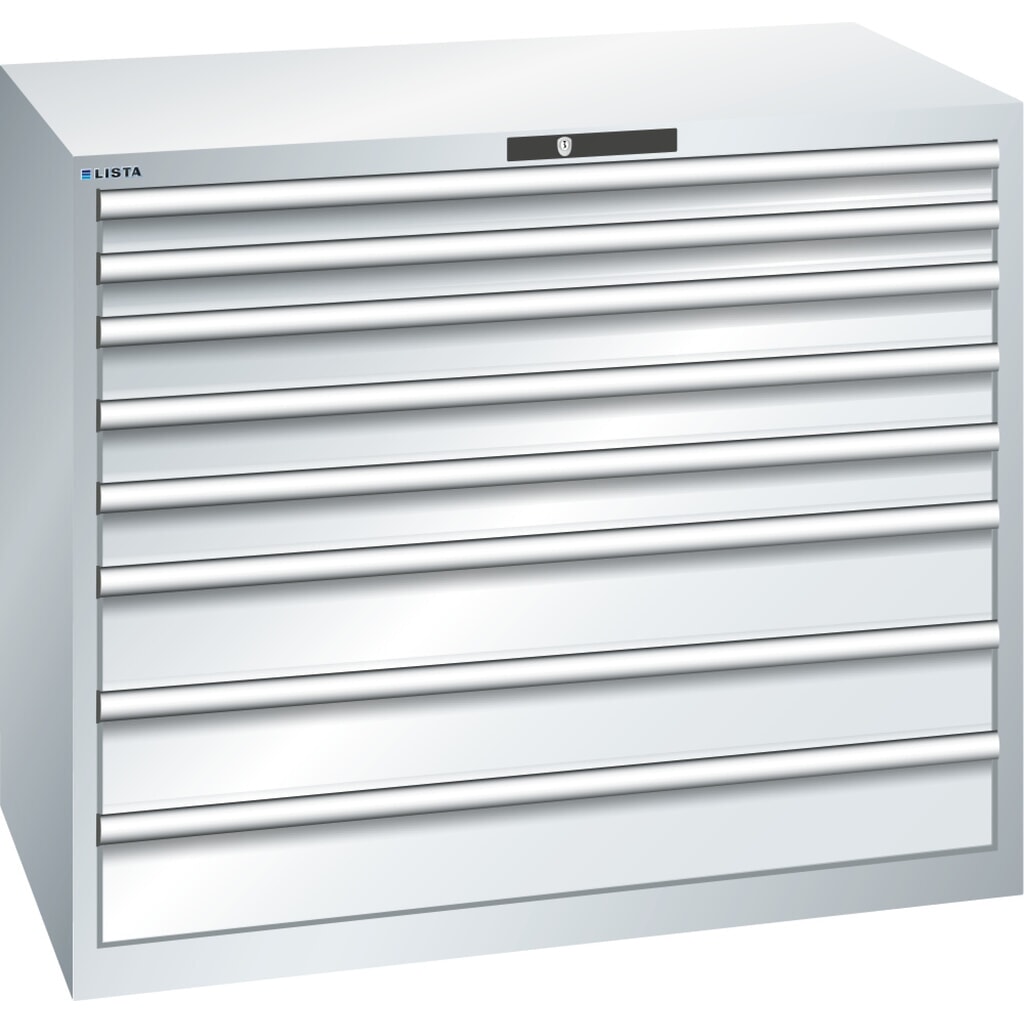 Ladekast LISTA 64x36E, (bxdxh) 1193x725x1000 mm, 8 lades draagvermogen 200 kg, lichtgrijs, KEY Lock Product afbeelding: Ladekast LISTA 64x36E, (bxdxh) 1193x725x1000 mm, 8 lades draagvermogen 200 kg, lichtgrijs, KEY Lock