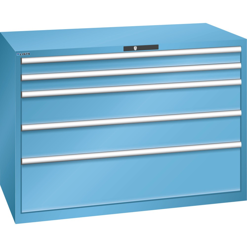 Product afbeelding: Ladekast LISTA 78x36E, (bxdxh) 1431x725x1000 mm, 5 lades, 2 x 100 / 2 x 200 / 1 x 300, lichtblauw, KEY Lock