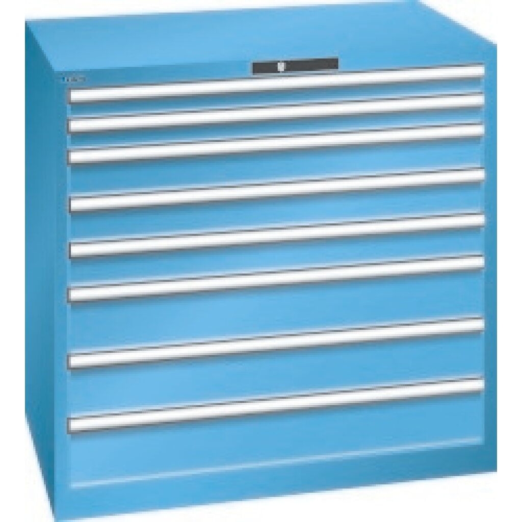 Ladekast LISTA, lades 2x75 + 3x100 + 3x150 mm, draagvermogen 200 kg, lichtblauw Product afbeelding: Ladekast LISTA, lades 2x75 + 3x100 + 3x150 mm, draagvermogen 200 kg, lichtblauw