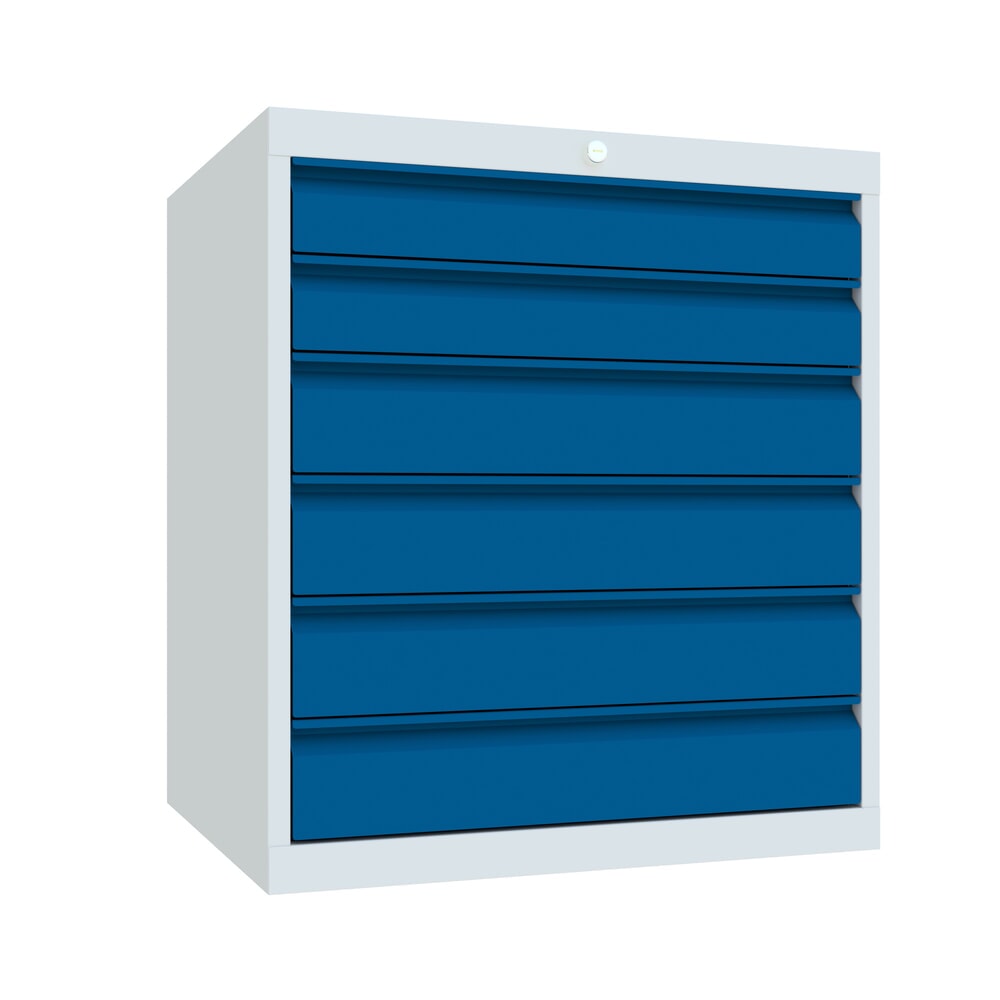 Productafbeelding nr. 1: Ladekast PAVOY, hoogte 800 mm, laden 2x100 + 4x125 mm, breedte 715 mm, lichtgrijs, gentiaanblauw