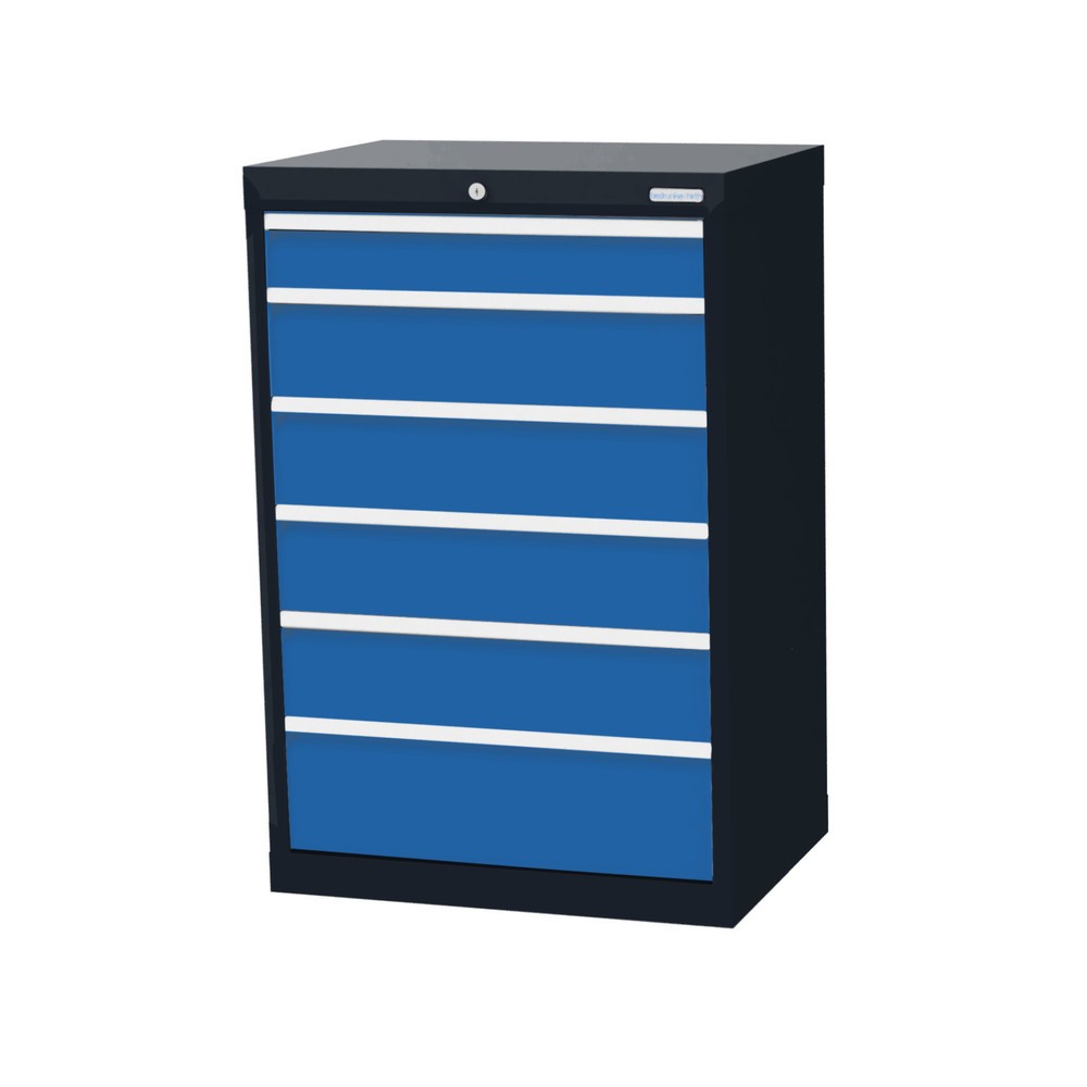 Product afbeelding: Ladekast Profi, laden 1x100 + 4x150 + 1x200 mm, breedte 680 mm, antracietgrijs, lichtblauw