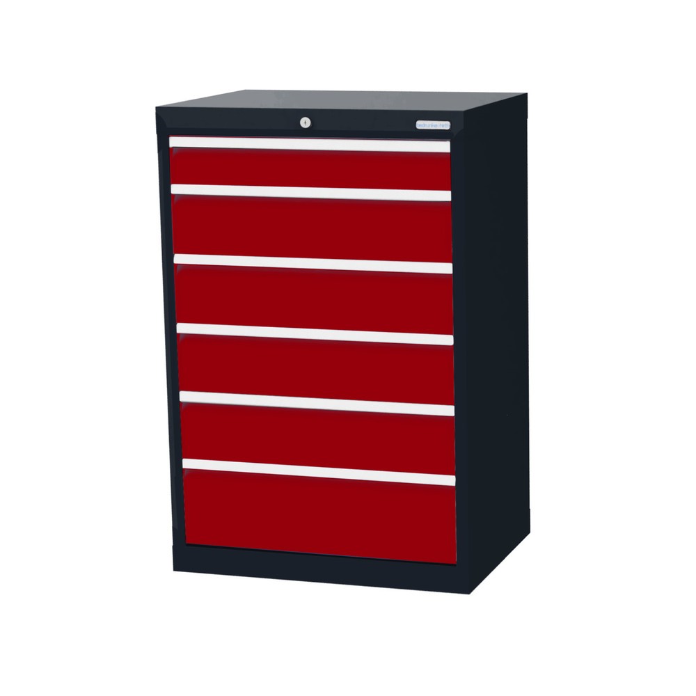 Product afbeelding: Ladekast Profi, laden 1x100 + 4x150 + 1x200 mm, breedte 680 mm, antracietgrijs, robijnrood
