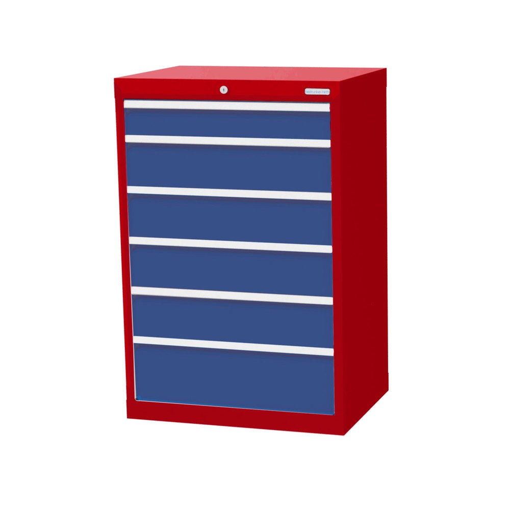 Product afbeelding: Ladekast Profi, laden 1x100 + 4x150 + 1x200 mm, breedte 680 mm, robijnrood, lichtblauw