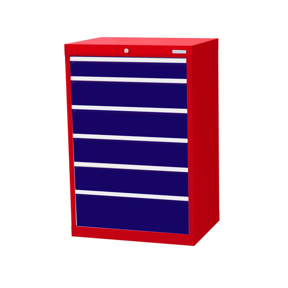 Product afbeelding: Ladekast Profi, laden 1x100 + 4x150 + 1x200 mm, breedte 680 mm, verkeersrood, gentiaanblauw