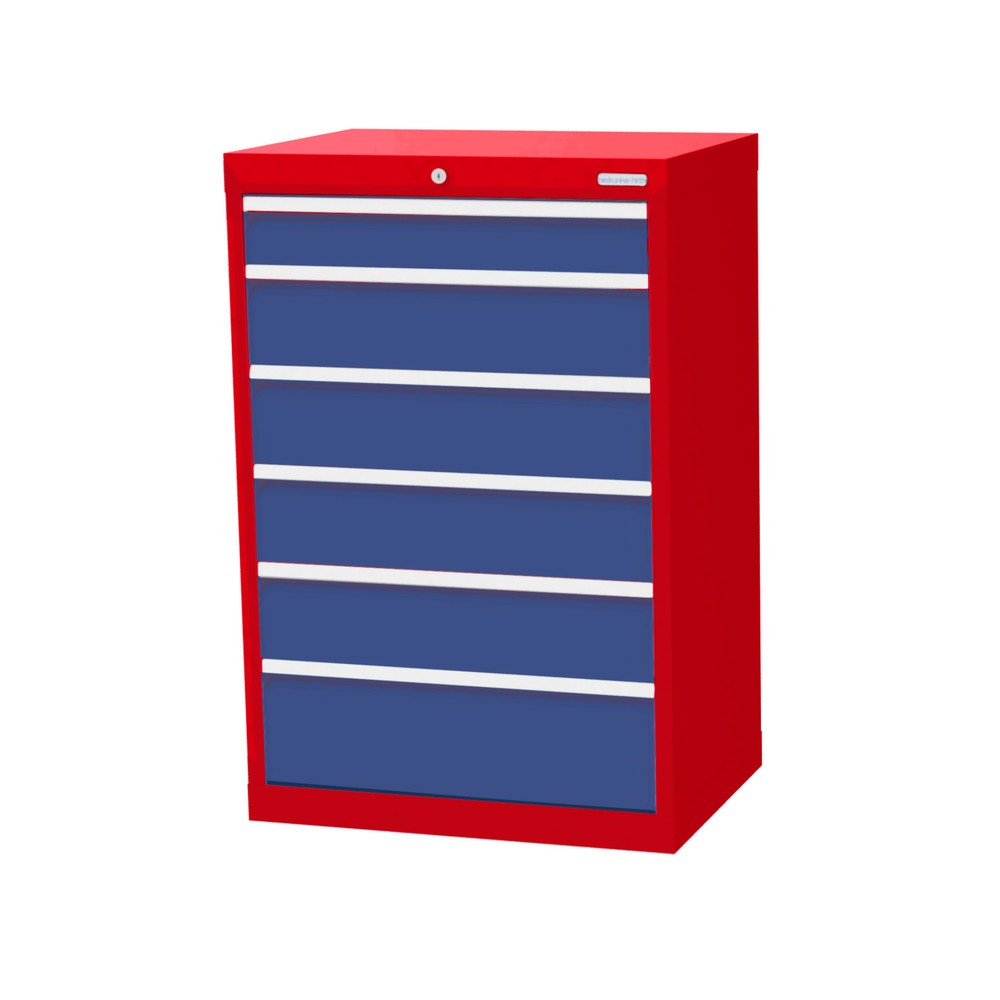 Product afbeelding: Ladekast Profi, laden 1x100 + 4x150 + 1x200 mm, breedte 680 mm, verkeersrood, lichtblauw