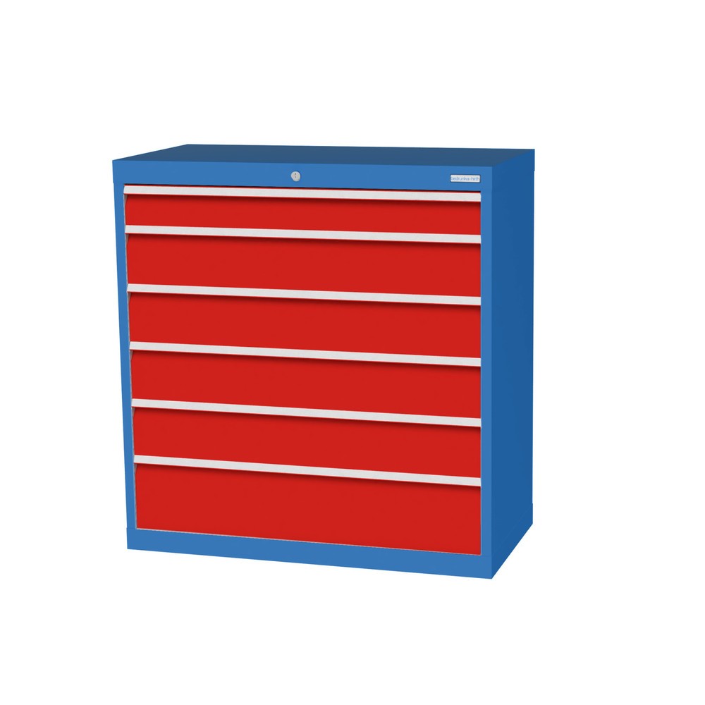 Product afbeelding: Ladekast Profi, laden 1x100 + 4x150 + 1x200 mm, breedte 980 mm, lichtblauw, verkeersrood