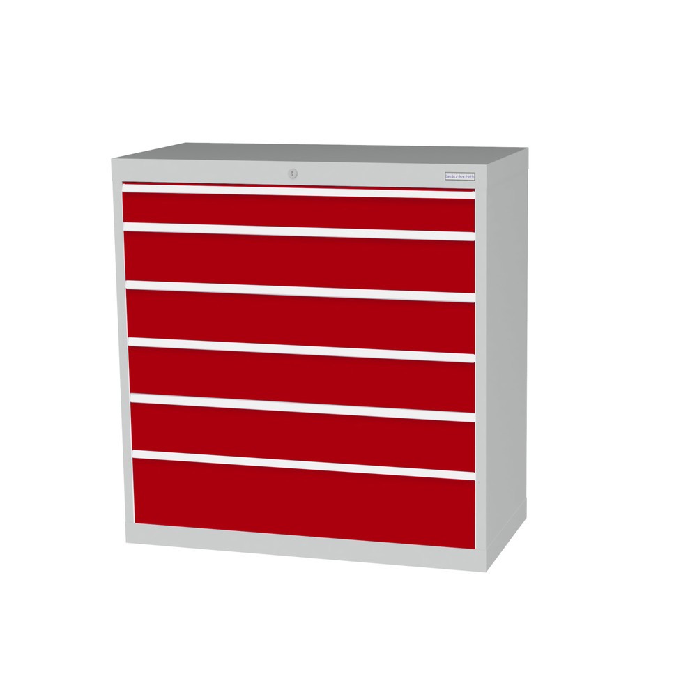 Product afbeelding: Ladekast Profi, laden 1x100 + 4x150 + 1x200 mm, breedte 980 mm, lichtgrijs, robijnrood