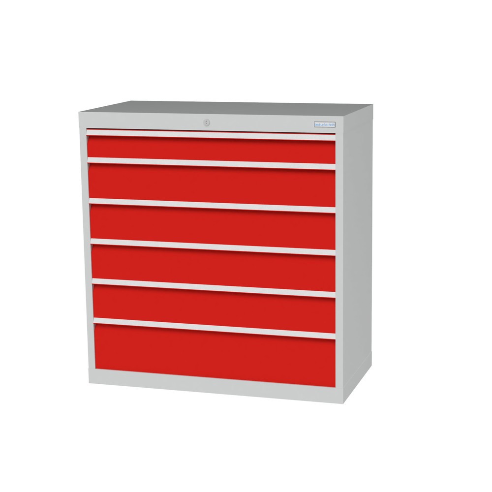 Product afbeelding: Ladekast Profi, laden 1x100 + 4x150 + 1x200 mm, breedte 980 mm, lichtgrijs, verkeersrood