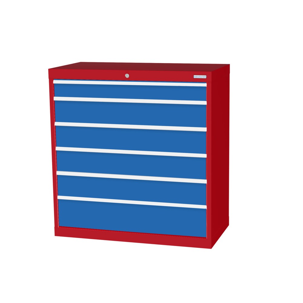 Product afbeelding: Ladekast Profi, laden 1x100 + 4x150 + 1x200 mm, breedte 980 mm, robijnrood, lichtblauw