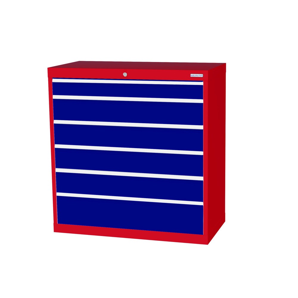 Product afbeelding: Ladekast Profi, laden 1x100 + 4x150 + 1x200 mm, breedte 980 mm, verkeersrood, gentiaanblauw