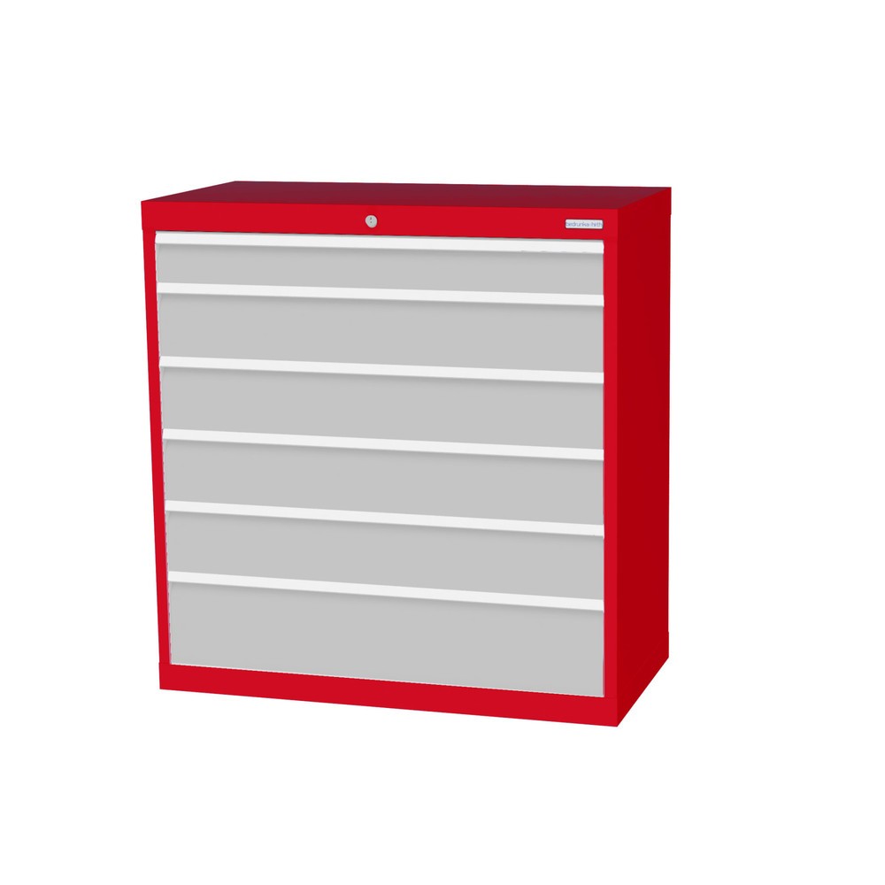 Product afbeelding: Ladekast Profi, laden 1x100 + 4x150 + 1x200 mm, breedte 980 mm, verkeersrood, lichtgrijs
