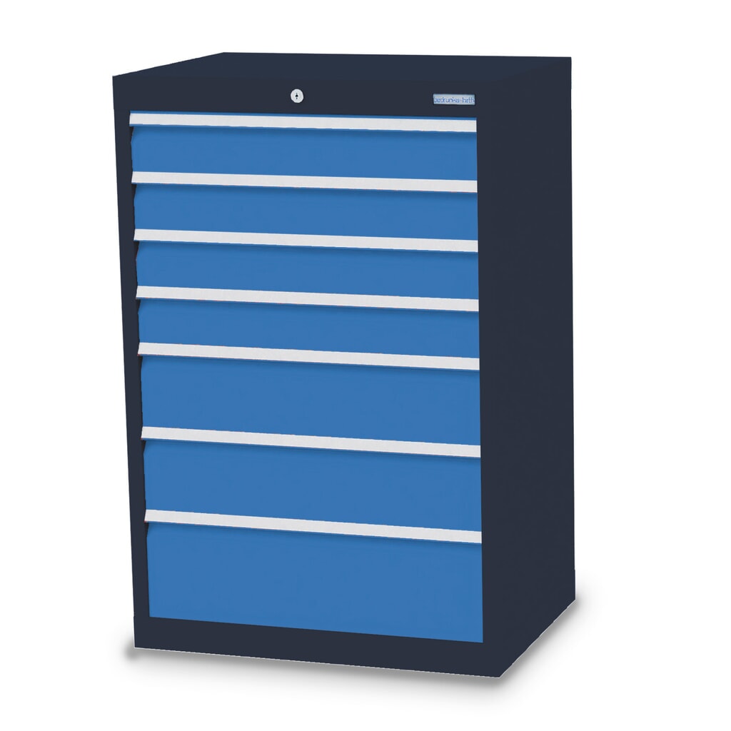 Ladekast Profi, laden 4x100 + 2x150 + 1x200 mm, breedte 680 mm, antracietgrijs, lichtblauw Product afbeelding: Ladekast Profi, laden 4x100 + 2x150 + 1x200 mm, breedte 680 mm, antracietgrijs, lichtblauw
