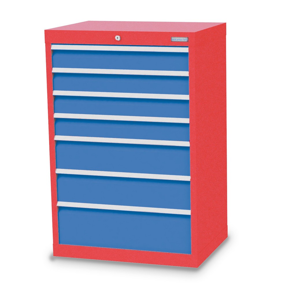 Product afbeelding: Ladekast Profi, laden 4x100 + 2x150 + 1x200 mm, breedte 680 mm, verkeersrood, lichtblauw