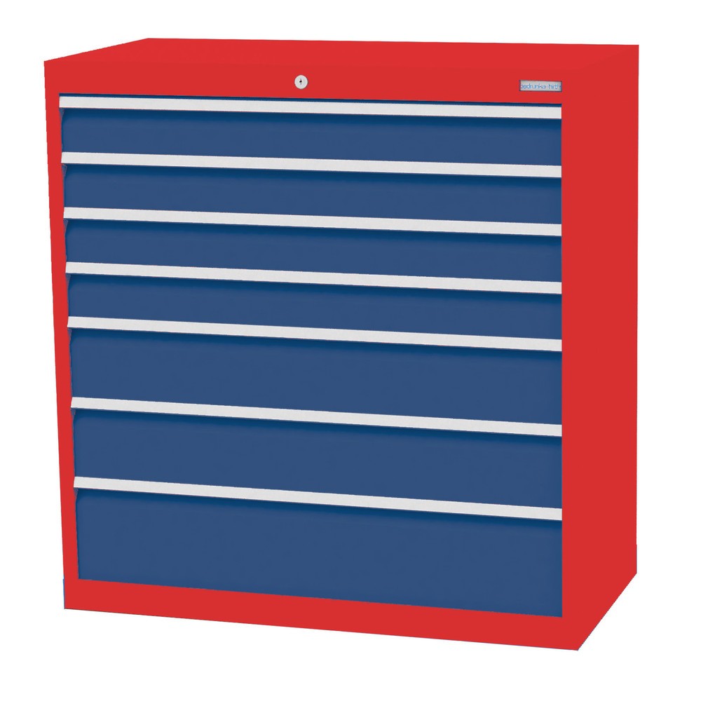 Product afbeelding: Ladekast Profi, laden 4x100 + 2x150 + 1x200 mm, breedte 980 mm, verkeersrood, gentiaanblauw