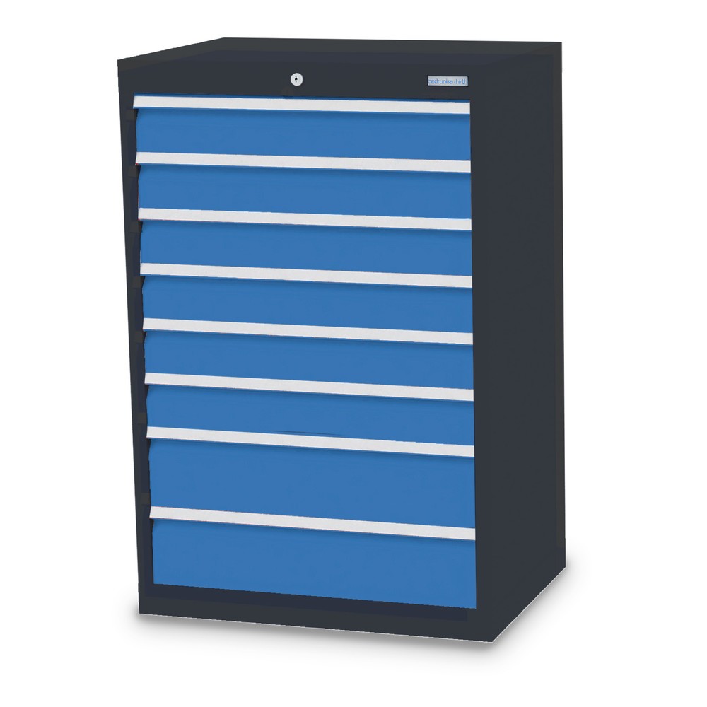 Product afbeelding: Ladekast Profi, laden 6x100 + 2x150 mm, breedte 680 mm, antracietgrijs, lichtblauw