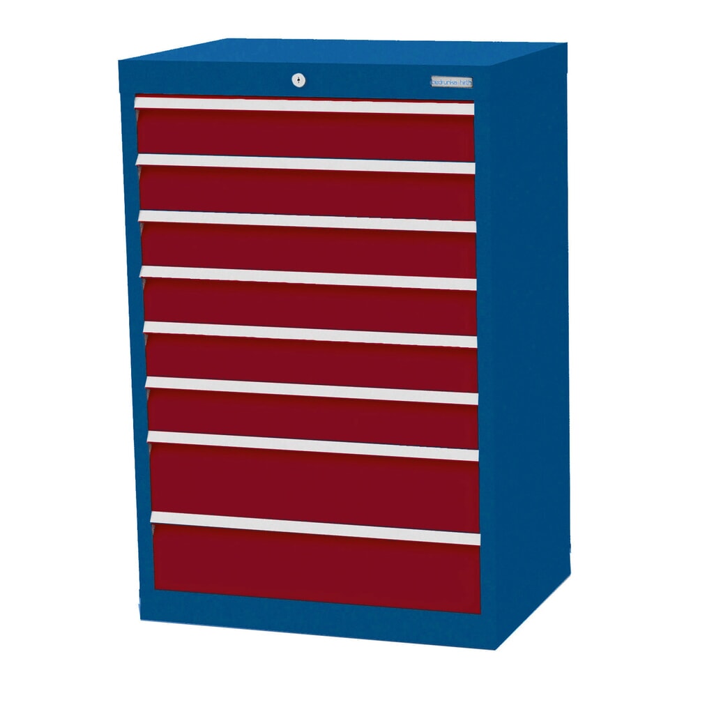 Ladekast Profi, laden 6x100 + 2x150 mm, breedte 680 mm, gentiaanblauw, robijnrood Product afbeelding: Ladekast Profi, laden 6x100 + 2x150 mm, breedte 680 mm, gentiaanblauw, robijnrood