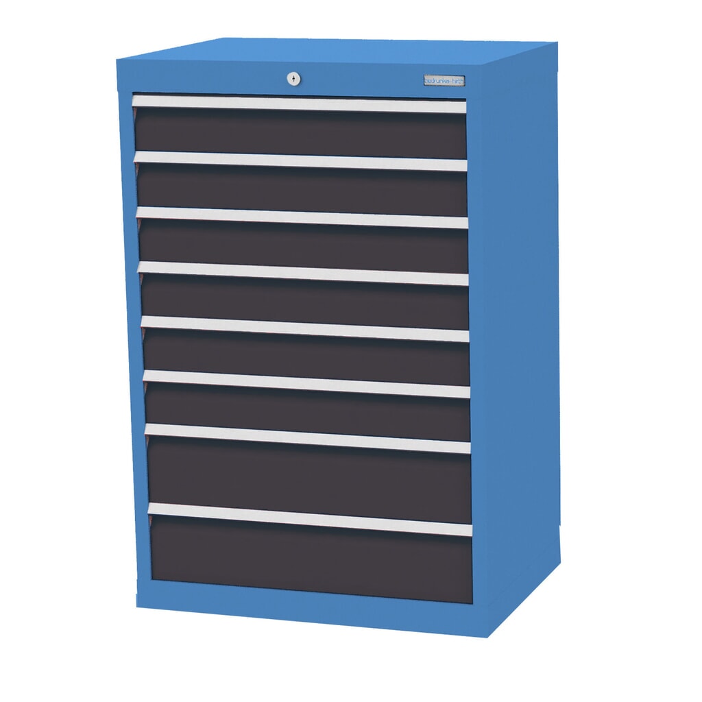 Ladekast Profi, laden 6x100 + 2x150 mm, breedte 680 mm, lichtblauw, antracietgrijs Product afbeelding: Ladekast Profi, laden 6x100 + 2x150 mm, breedte 680 mm, lichtblauw, antracietgrijs