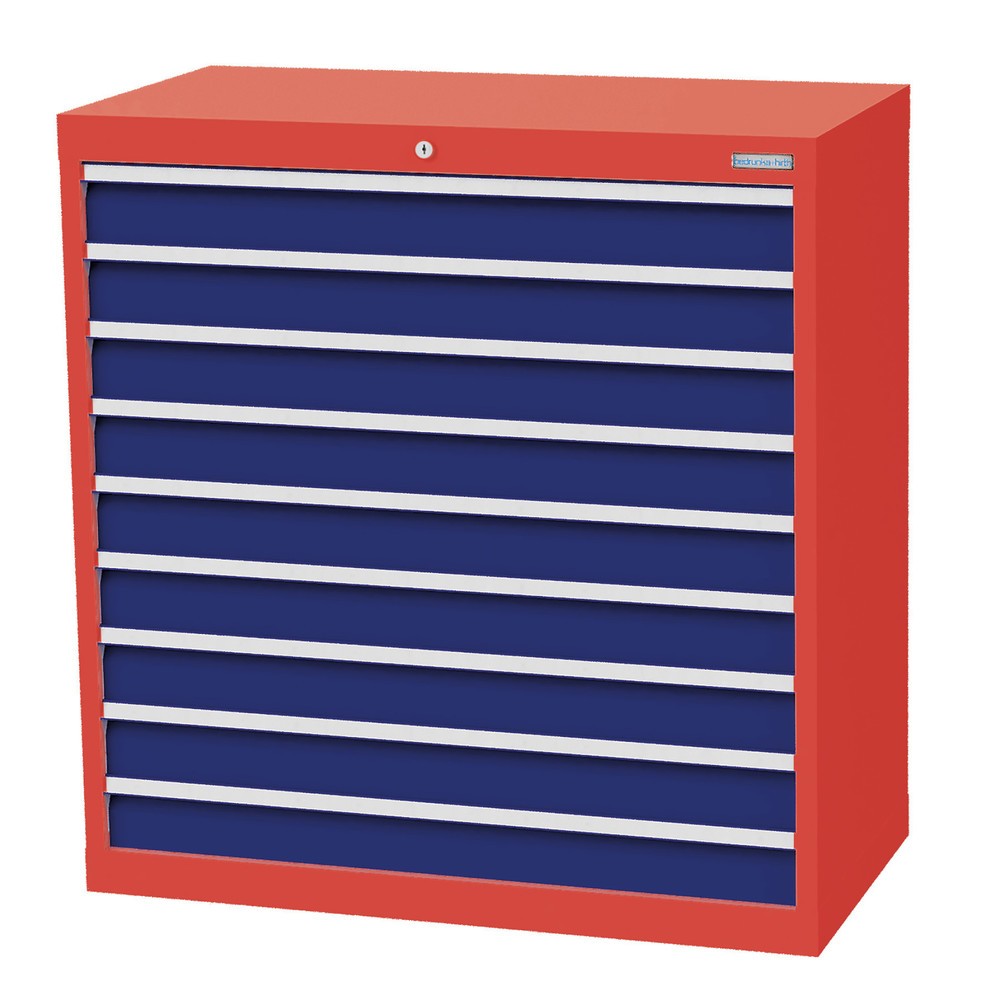 Product afbeelding: Ladekast Profi, laden 9x100 mm, breedte 980 mm, verkeersrood, gentiaanblauw